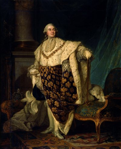 Louis XVI in Coronation Robes, not the Robes of the Day of His Coronation but a Conventional Costume Mixing the Coronation Robes and the Attire of the Order of St. Louis, the Scepter Below and the Crown in the Background as Signs by Joseph Siffred Duplessis